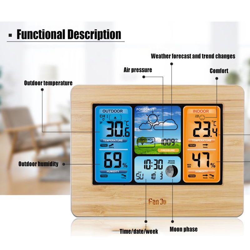 Digital-LCD-Indoor-amp-Outdoor-Weather-Station-Clock-Calendar-Thermometer-Wireless-1501410