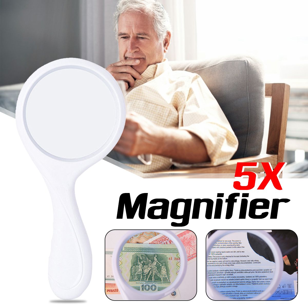 5X-Handheld-Magnifier-Reading-Book-Magnifying-Glass-Handle-Low-Vision-Aid-90mm-1539476