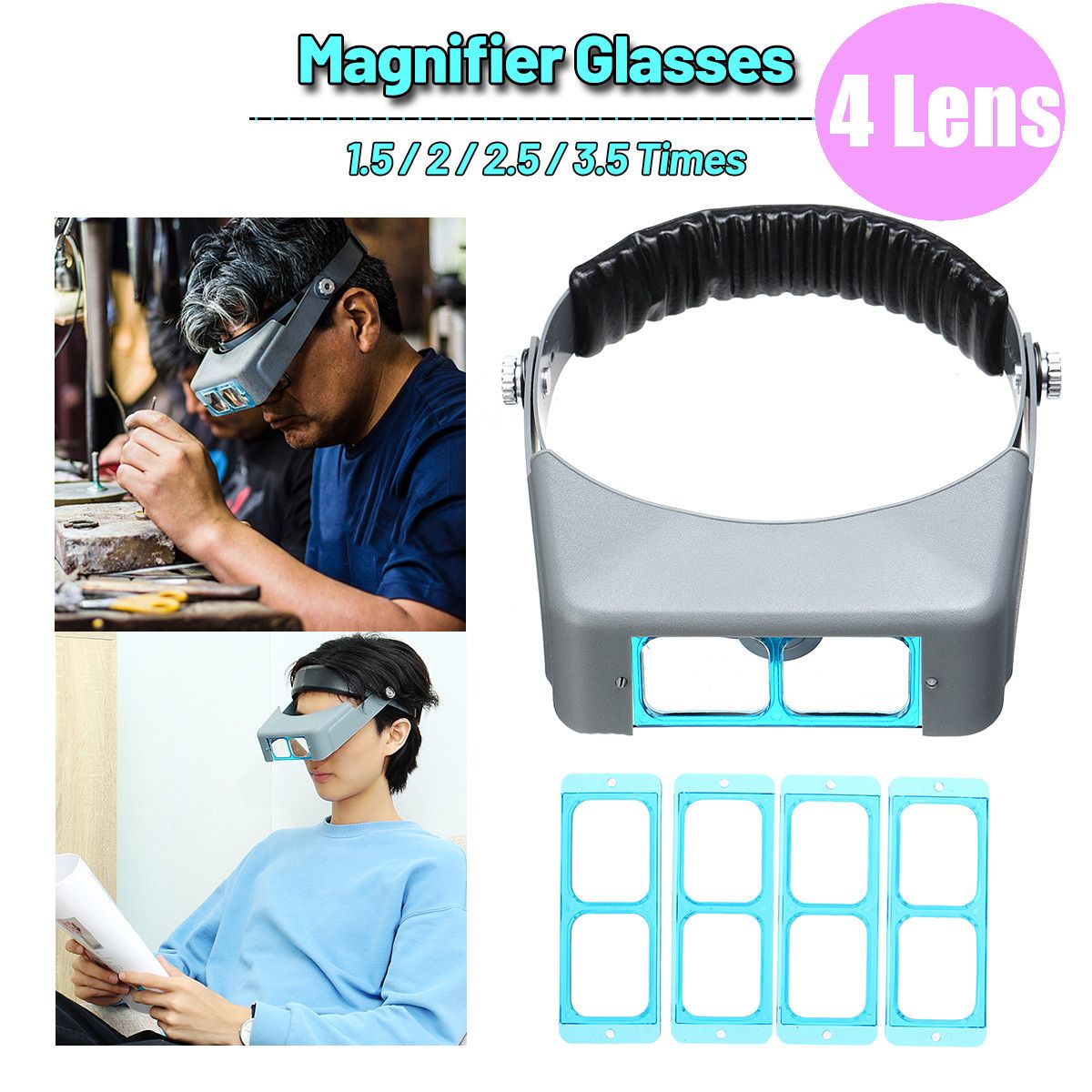 Headband-Magnifier-Eyewear-Optivisor-Free-Magnifying-Lens-With-4-Glass-Lens-Set-1669805