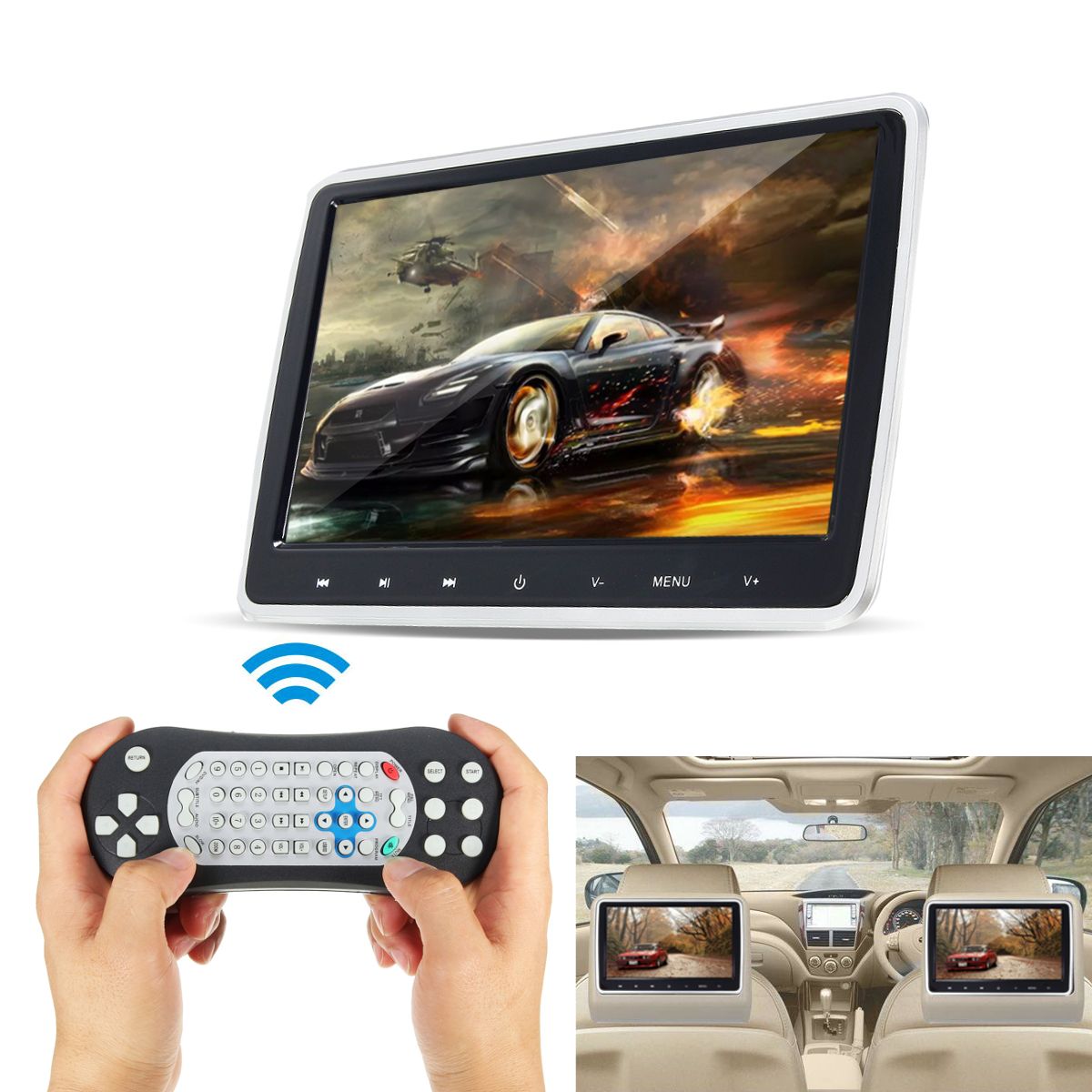 101-Inch-HD-Port-Car-Video-LCD-Screen-Monitor-Pillow-Head-Rest-DVD-FMIR-Game-Player-1163463