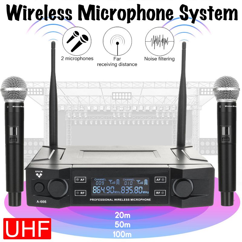 EPXCM-A-666-UHF-Wireless-2Ch-Handheld-Mic-Cardioid-Microphone-System-for-Kraoke-Speech-Party-1435184