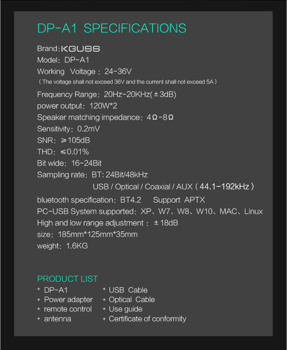 KGUSS-DP-A1-2x120W-bluetooth-42-Lossless-HIFI-24Bit192KHz-Amplifier-with-Remote-Support-USB-Optical--1605269