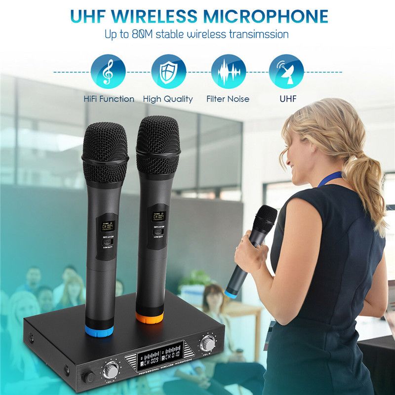 Portable-UHF-2-Channel-Wireless-Microphone-500-599-Mhz-Karaoke-Wedding-Evening-Party-DJ-EU-UK-US-Plu-1468754