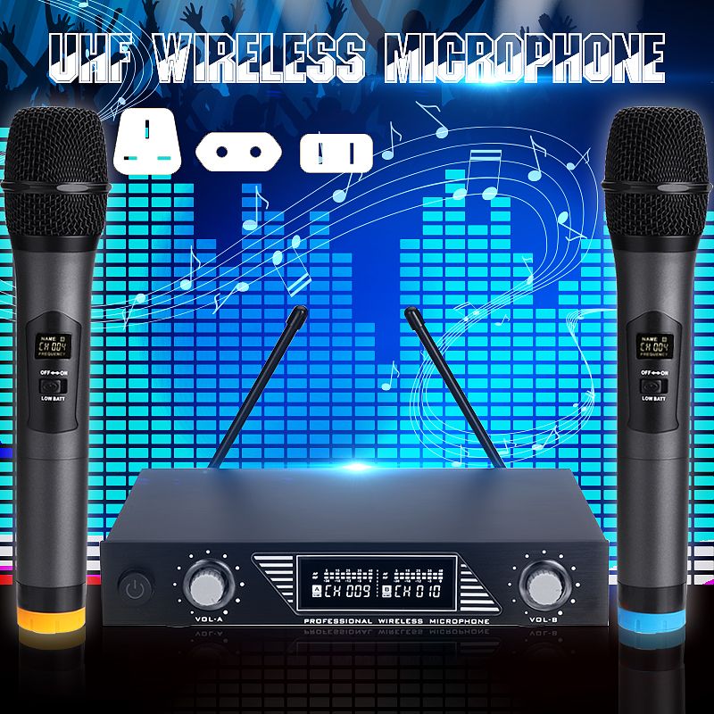 Portable-UHF-2-Channel-Wireless-Microphone-500-599-Mhz-Karaoke-Wedding-Evening-Party-DJ-EU-UK-US-Plu-1468754