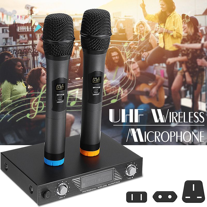 Portable-UHF-2-Channel-Wireless-Microphone-500-599-Mhz-Karaoke-Wedding-Evening-Party-DJ-EU-UK-US-Plu-1468754