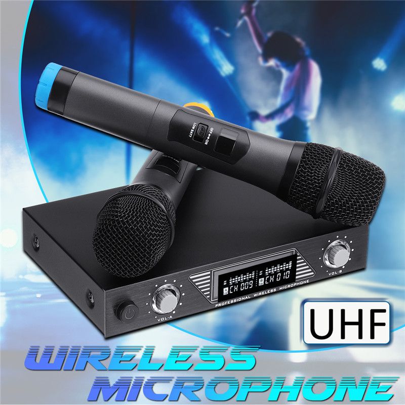 Portable-UHF-2-Channel-Wireless-Microphone-500-599-Mhz-Karaoke-Wedding-Evening-Party-DJ-EU-UK-US-Plu-1468754