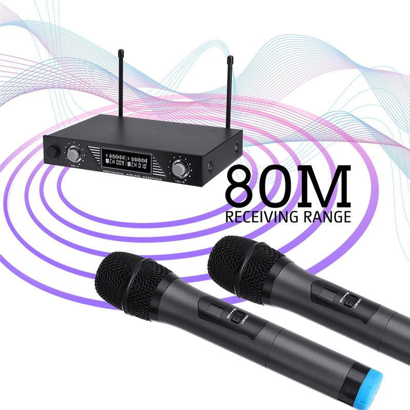 Portable-UHF-2-Channel-Wireless-Microphone-500-599-Mhz-Karaoke-Wedding-Evening-Party-DJ-EU-UK-US-Plu-1468754