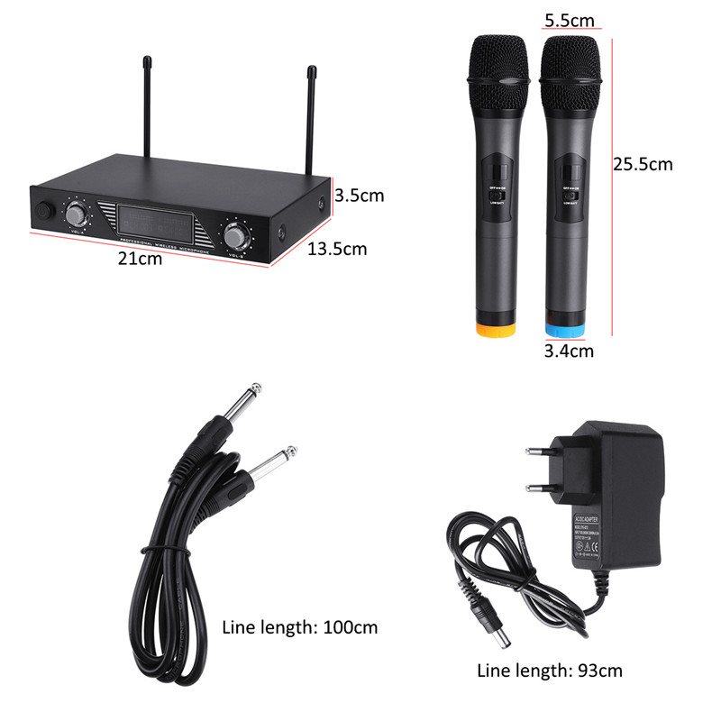 Portable-UHF-2-Channel-Wireless-Microphone-500-599-Mhz-Karaoke-Wedding-Evening-Party-DJ-EU-UK-US-Plu-1468754