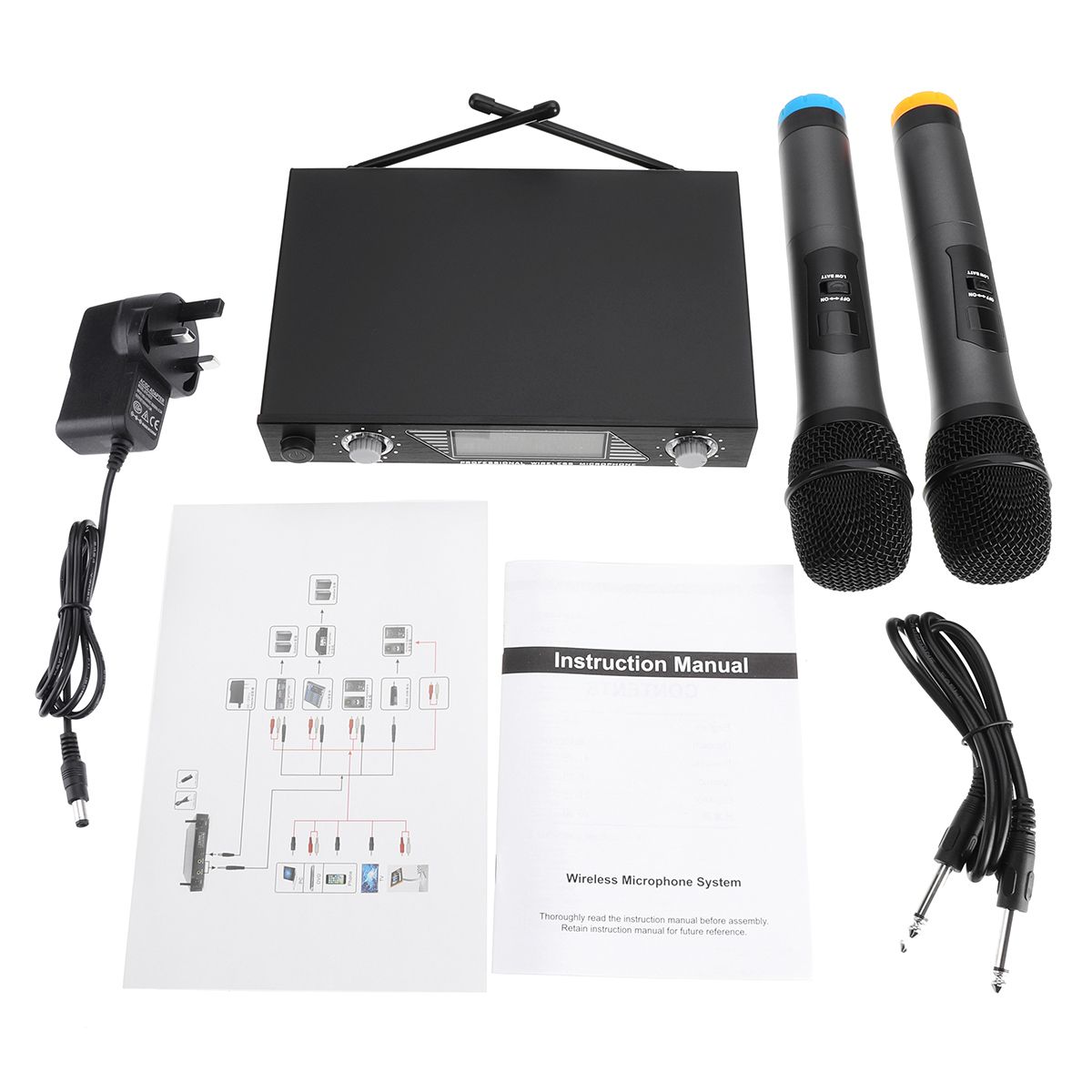 Portable-UHF-2-Channel-Wireless-Microphone-500-599-Mhz-Karaoke-Wedding-Evening-Party-DJ-EU-UK-US-Plu-1468754