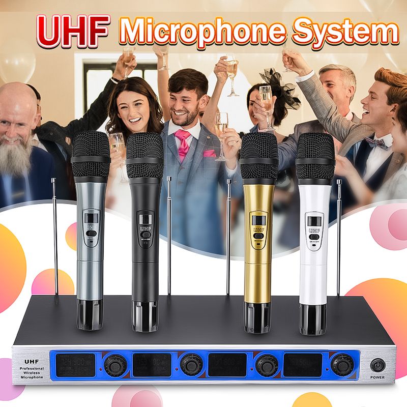 Professional-4-Channel-4-Cordless-Handheld-Mic-UHF-Wireless-Microphone-System-Karaoke-AU-1530093
