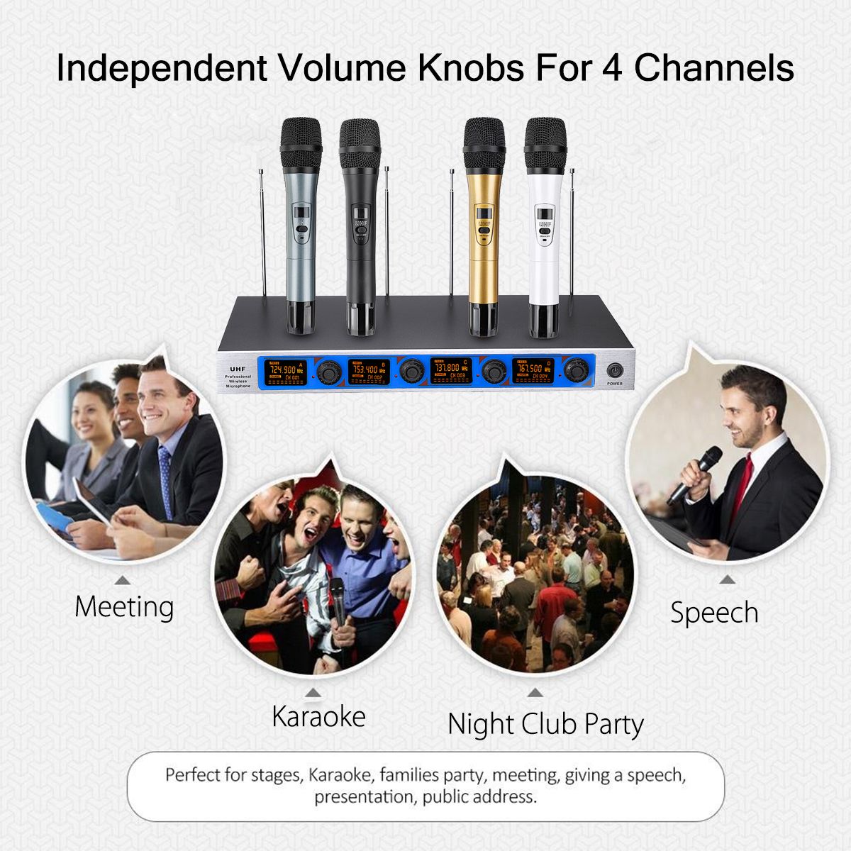 Professional-4-Channel-4-Cordless-Handheld-Mic-UHF-Wireless-Microphone-System-Karaoke-AU-1530093