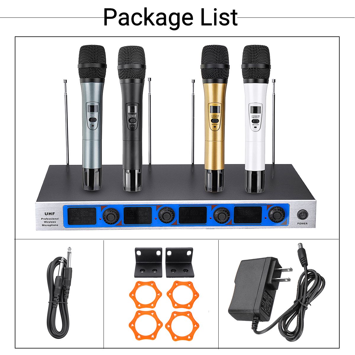 Professional-4-Channel-4-Cordless-Handheld-Mic-UHF-Wireless-Microphone-System-Karaoke-AU-1530093