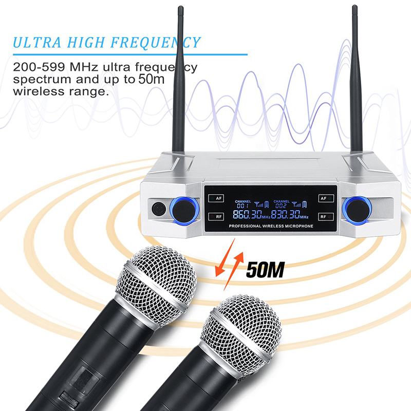 Professional-UHF-Wireless-Microphone-System-2-Channel-2-Cordless-Handheld-Mic-Kraoke-Speech-Party-su-1681895