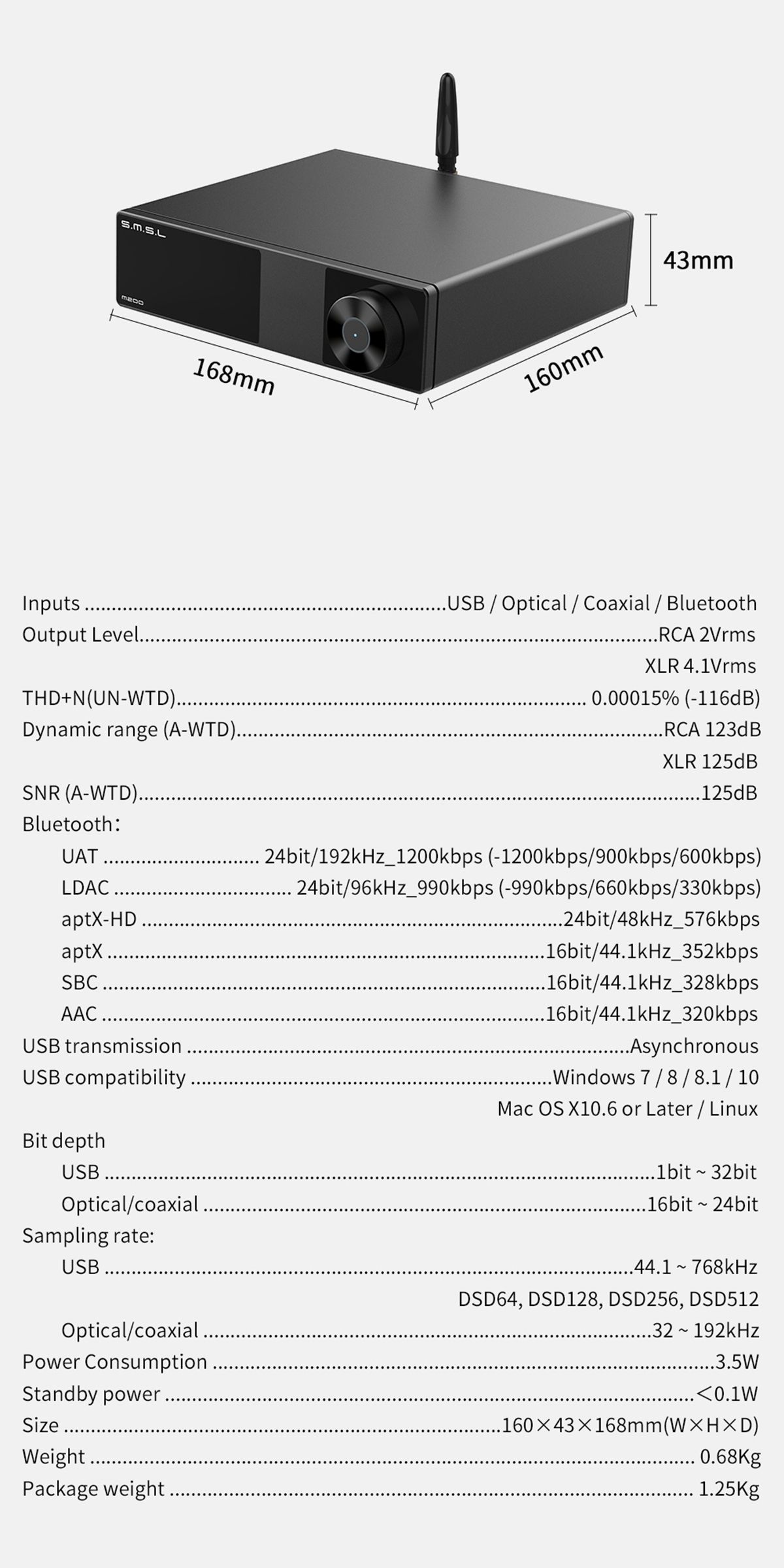 SMSL-M200-HiFi-Audio-DAC-AKM4497EQ-bluetooth-50-32bit768kHz-DSD512-Coaxial-Optical-Audio-Decoder-Dig-1685097