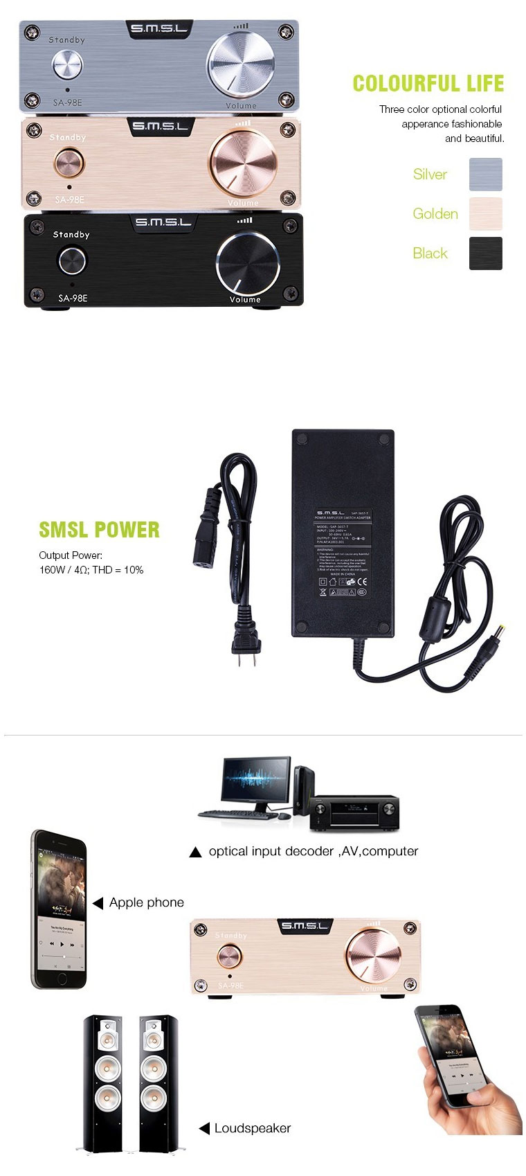 SMSL-SA-98E-2x160W-TDA7498E-Class-d-High-end-Super-HIFI-Audio-Digital-Power-Amplifier-1529130