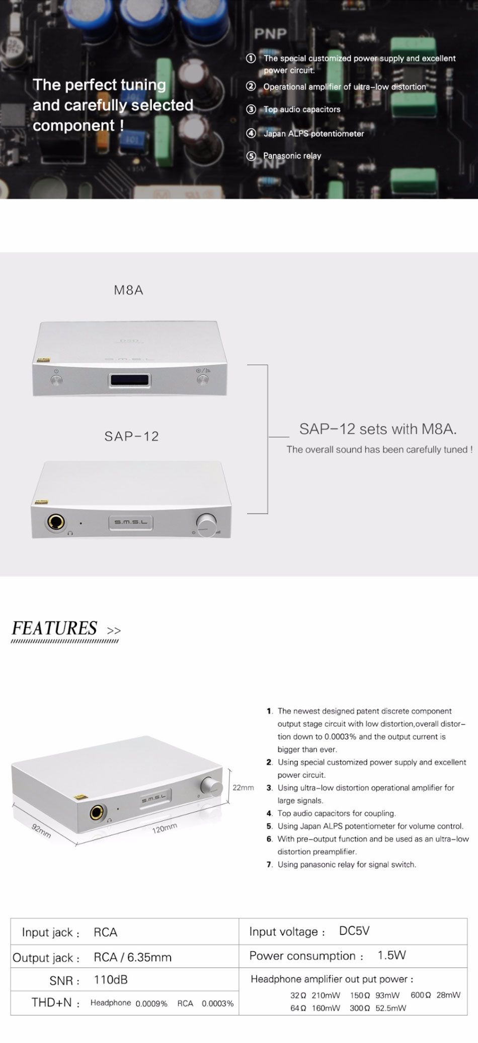 SMSL-SAP-12-Class-AB-210mW-Headphones-Amplifier-RCA-inputoutput-635mm-1531065