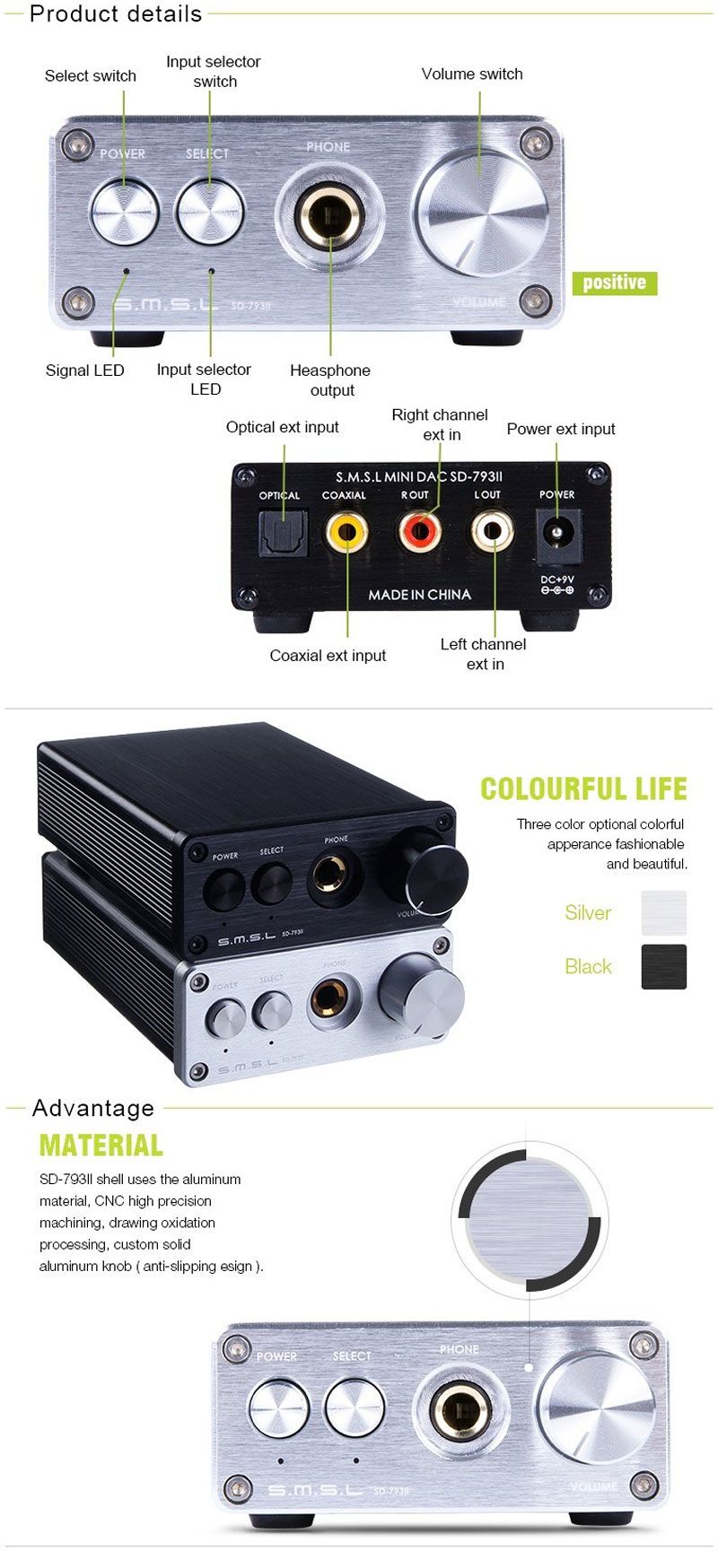 SMSL-SD-793II-DIR9001-PCM1793-OPA2134-24bit96khz-CoaxialOptical-DAC-Amplifier-1529141