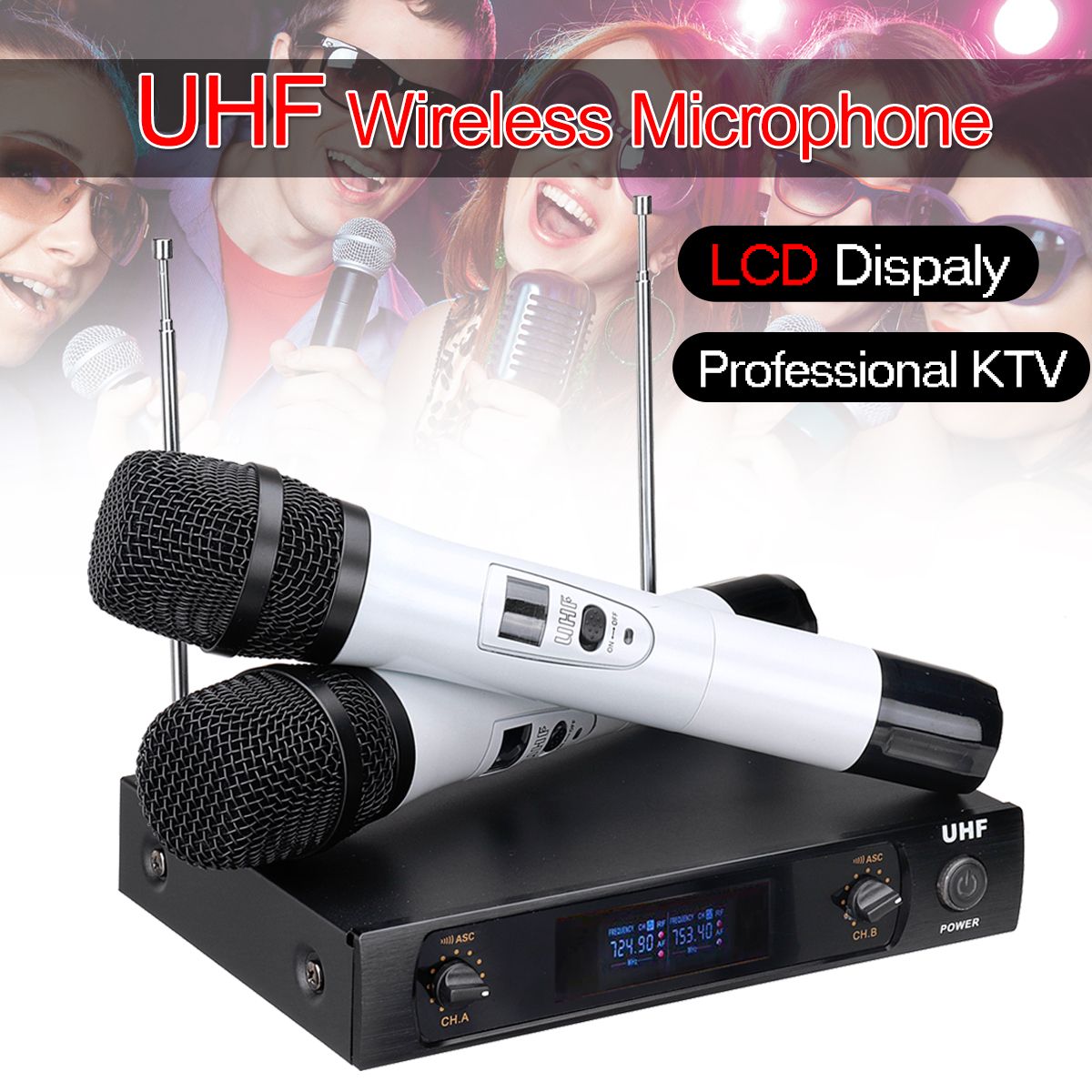 UHF-220-270MHz-Wireless-Microphone-System-Receiver-Dual-Mic-Handheld-Cordless-KTV-Stage-1468898