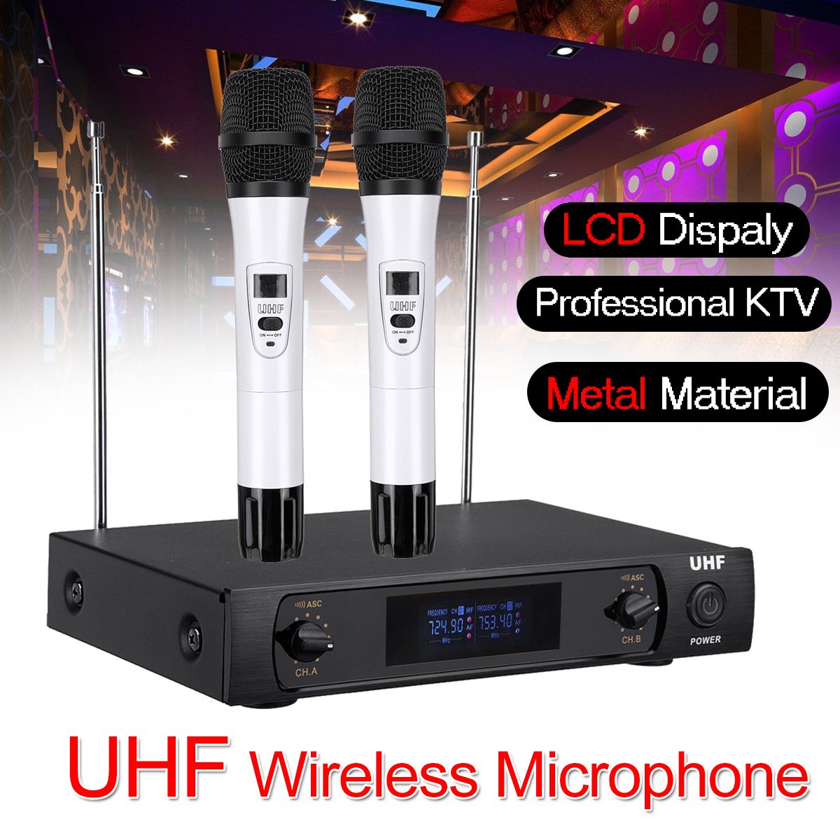 UHF-220-270MHz-Wireless-Microphone-System-Receiver-Dual-Mic-Handheld-Cordless-KTV-Stage-1468898