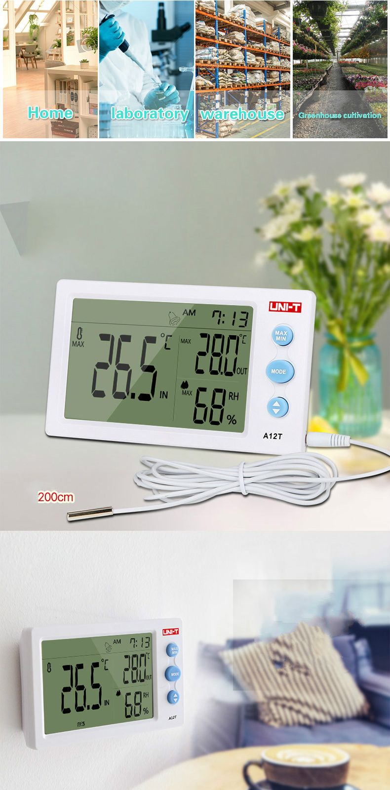 UNI-T-A12T-Digital-LCD-Thermometer-Hygrometer-Temperature-Humidity-Meter-Alarm-Clock-Weather-Station-1218090