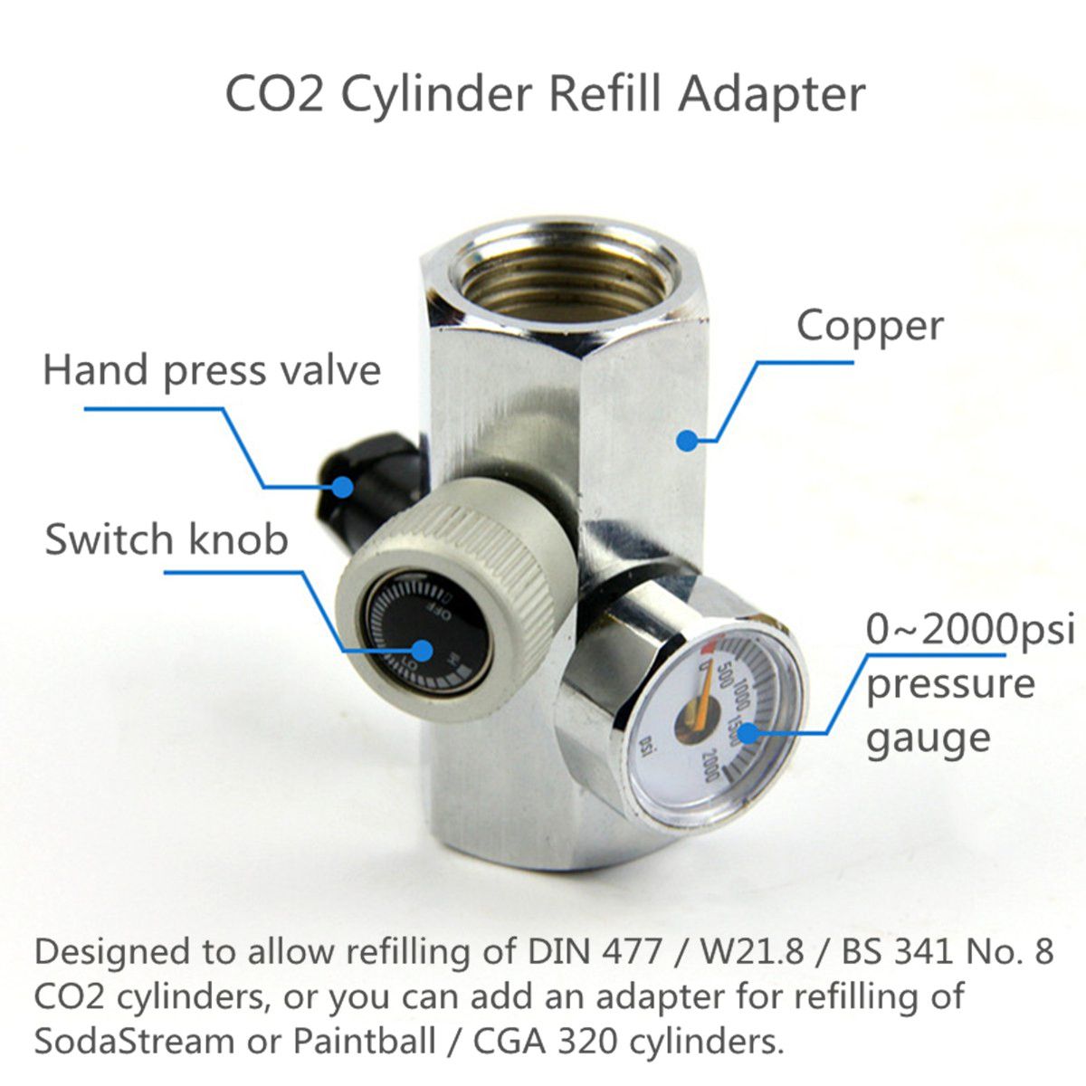 0-2000PSI-Homebrew-CO2-Cylinder-Refill-Adapter-Connector-DIN-477-W218-BS-34-1257023