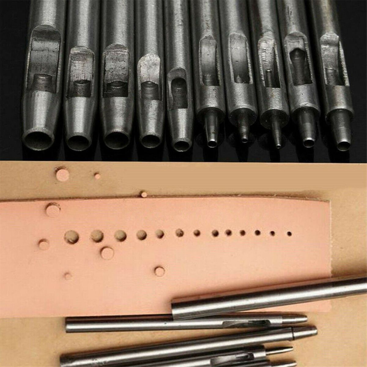 10PCS-Drilling-Leather-Punching-Tools-Kit-Belt-Punches-DIY-Handmade-Round-Hollow-1709572