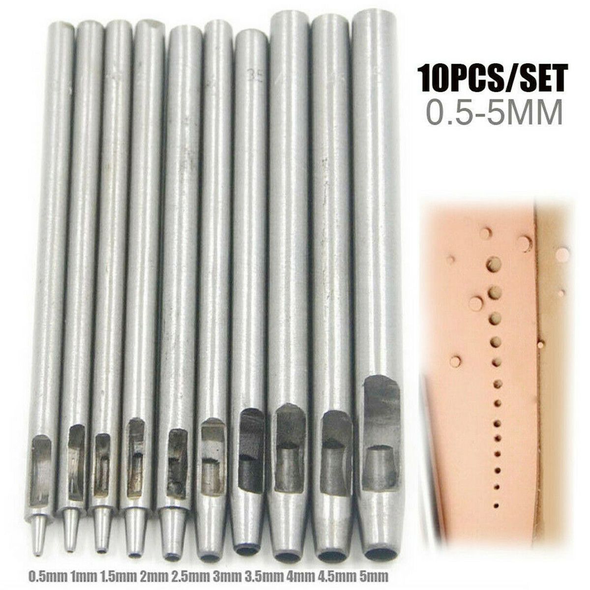 10PCS-Drilling-Leather-Punching-Tools-Kit-Belt-Punches-DIY-Handmade-Round-Hollow-1709572