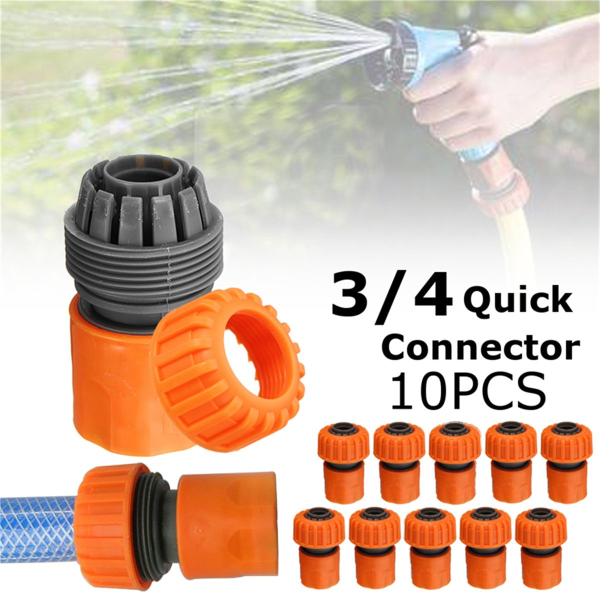 10Pcs-Orange-34quot-Garden-Joiner-Quick-Connect-Adapter-Water-Hose-Pipe-Washing-1329161