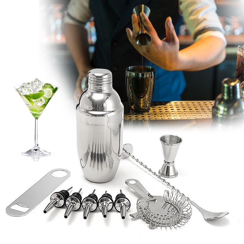 11Pcs-Stainless-Steel-Cocktail-Shaker-Mixer-Martini-Spirits-Muddler-Pourer-Strainer-Bartender-Set-1353379