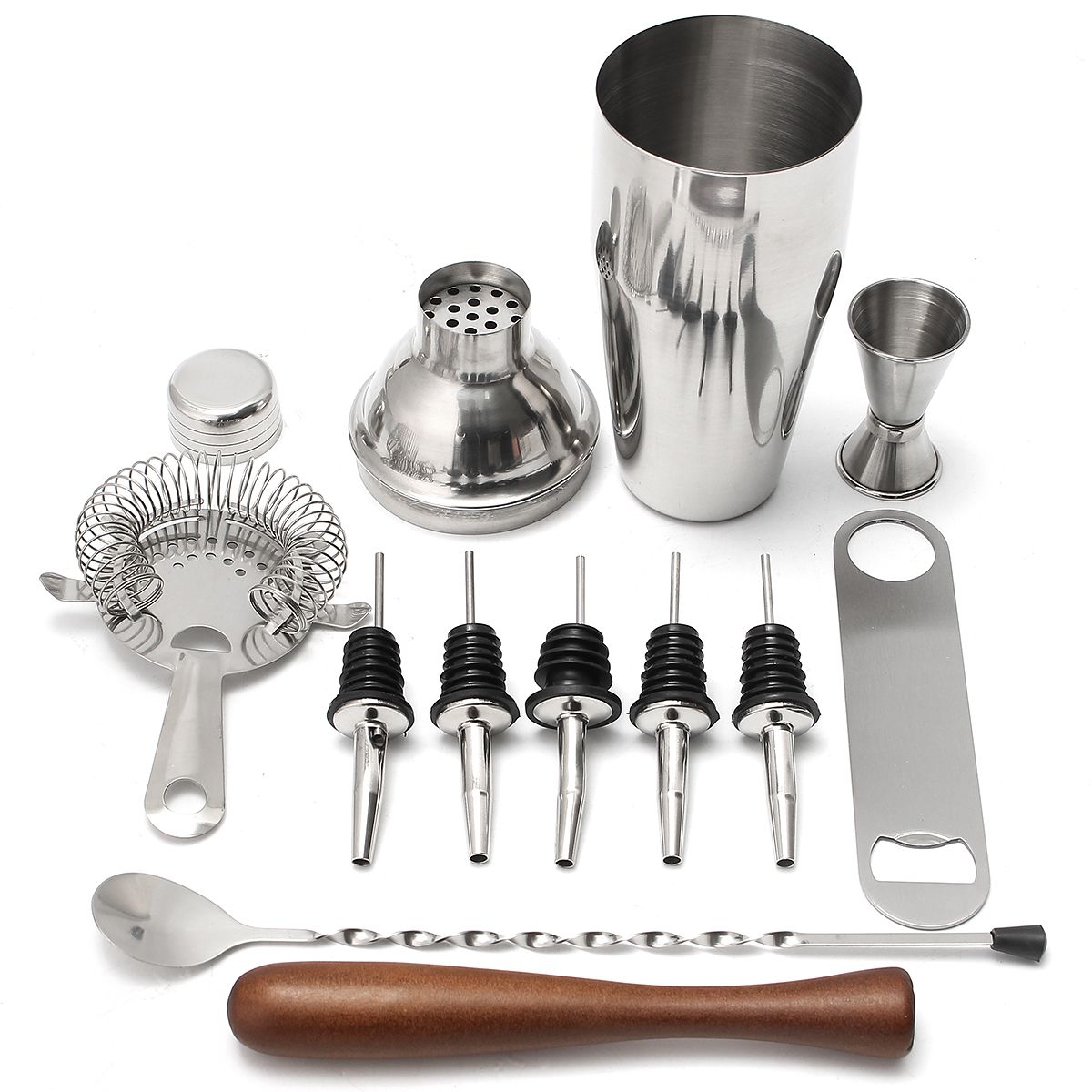 11Pcs-Stainless-Steel-Cocktail-Shaker-Mixer-Martini-Spirits-Muddler-Pourer-Strainer-Bartender-Set-1353379