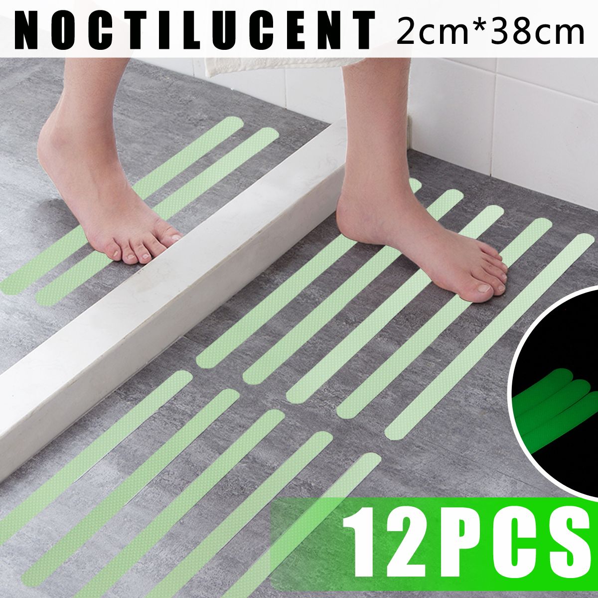 12Pcs-Noctilucent-Anti-Skid-Waterproof-Bathroom-Bath-Tub-Treads-Stickers-Non-Slip-Tape-1342265