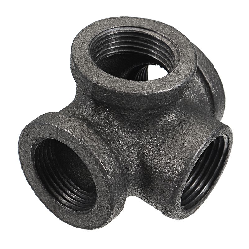 12quot-34quot-1quot-4-Way-Pipe-Fitting-Malleable-Iron-Black-Side-Outlet-Tee-Female-Tube-Connector-1273095