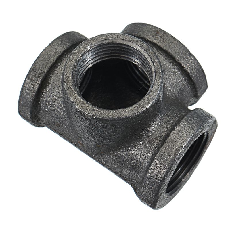 12quot-34quot-1quot-4-Way-Pipe-Fitting-Malleable-Iron-Black-Side-Outlet-Tee-Female-Tube-Connector-1273095