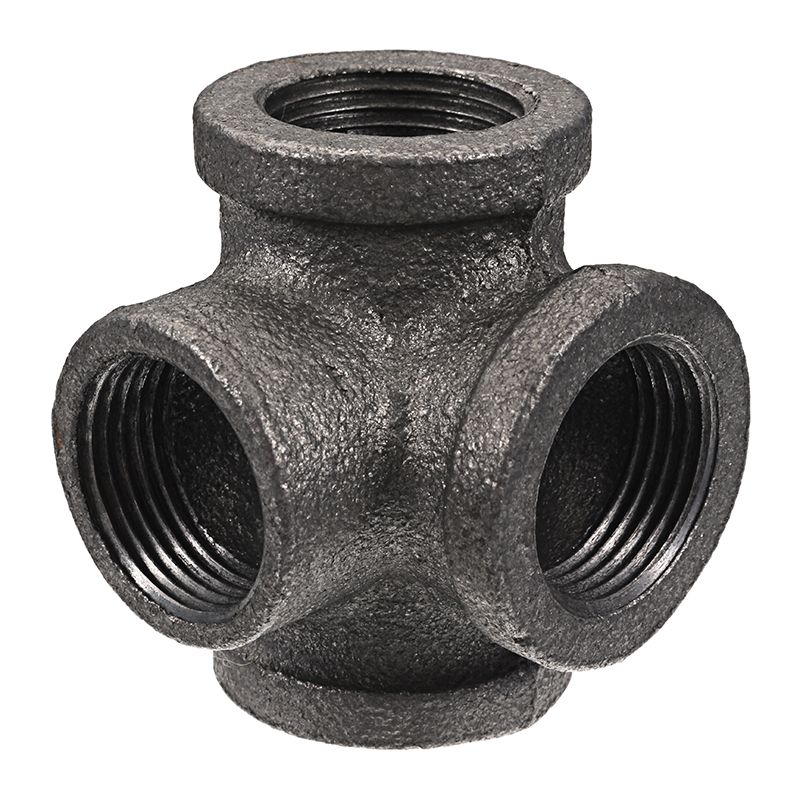 12quot-34quot-1quot-4-Way-Pipe-Fitting-Malleable-Iron-Black-Side-Outlet-Tee-Female-Tube-Connector-1273095