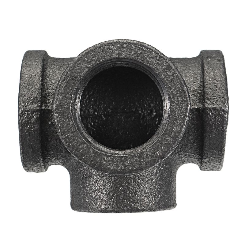 12quot-34quot-1quot-4-Way-Pipe-Fitting-Malleable-Iron-Black-Side-Outlet-Tee-Female-Tube-Connector-1273095