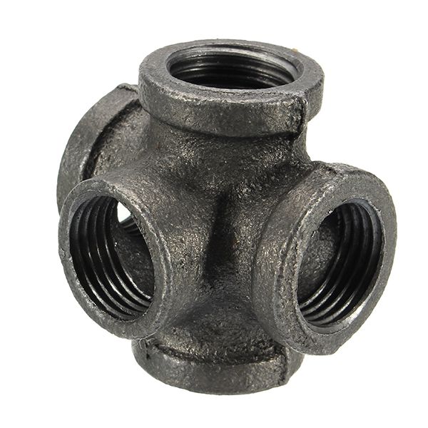 12quot-34quot-1quot-5-Way-Pipe-Fitting-Malleable-Iron-Black-Outlet-Cross-Female-Tube-Connector-1141296