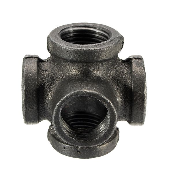 12quot-34quot-1quot-5-Way-Pipe-Fitting-Malleable-Iron-Black-Outlet-Cross-Female-Tube-Connector-1141296