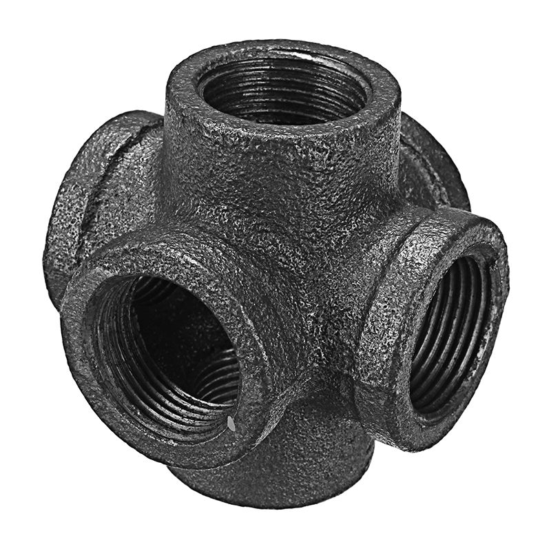 12quot-34quot-1quot-6-Way-Pipe-Fitting-Malleable-Iron-Black-Double-Outlet-Cross-Female-Tube-Connecto-1274170