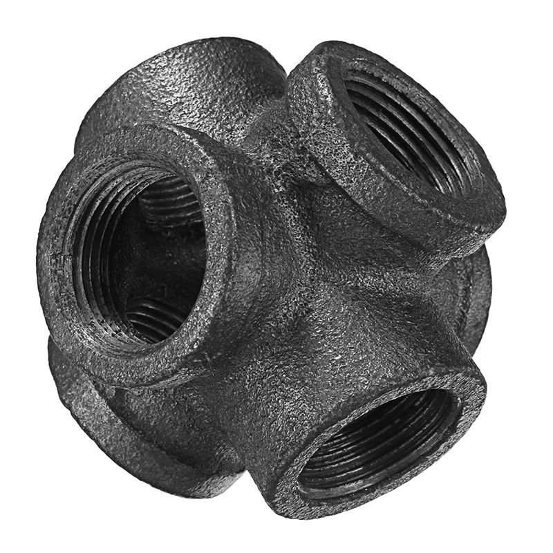 12quot-34quot-1quot-6-Way-Pipe-Fitting-Malleable-Iron-Black-Double-Outlet-Cross-Female-Tube-Connecto-1274170