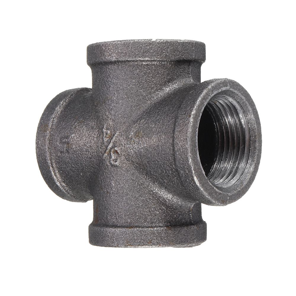 12quot-34quot-1quot-Cross-4-Way-Pipe-Fitting-Malleable-Iron-Black-Female-Tube-Connector-1347835