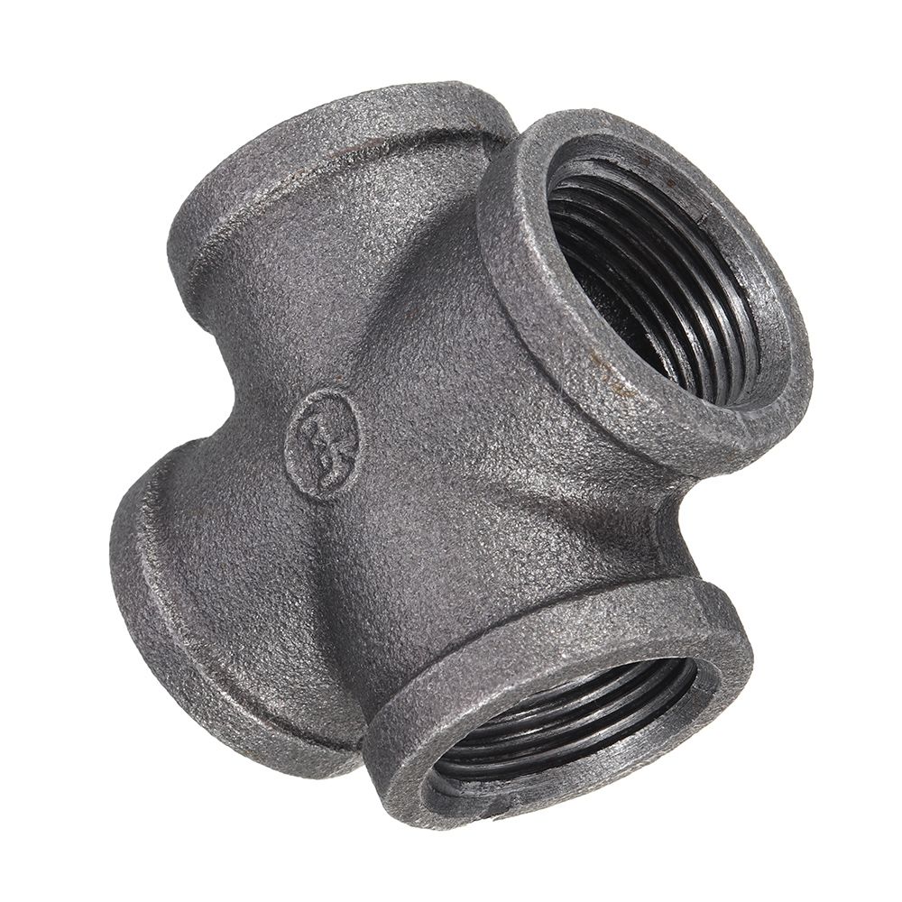 12quot-34quot-1quot-Cross-4-Way-Pipe-Fitting-Malleable-Iron-Black-Female-Tube-Connector-1347835