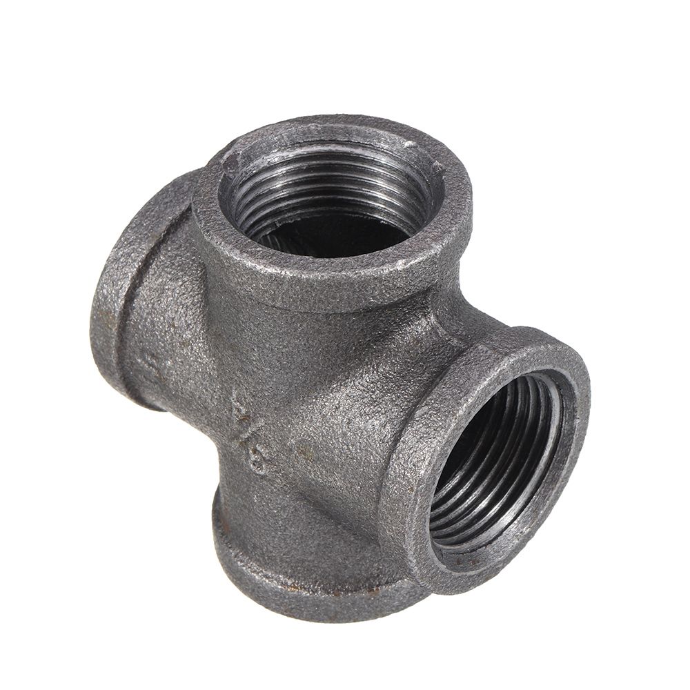 12quot-34quot-1quot-Cross-4-Way-Pipe-Fitting-Malleable-Iron-Black-Female-Tube-Connector-1347835