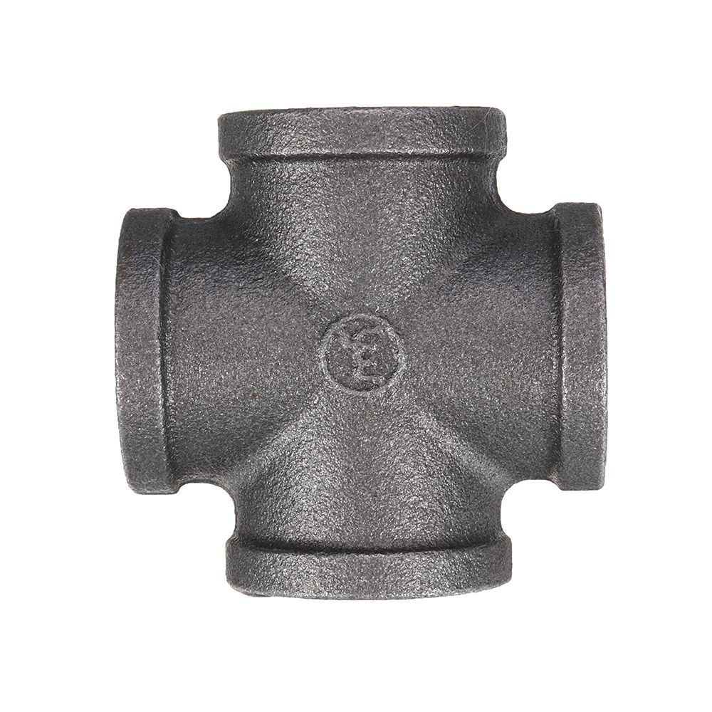 12quot-34quot-1quot-Cross-4-Way-Pipe-Fitting-Malleable-Iron-Black-Female-Tube-Connector-1347835