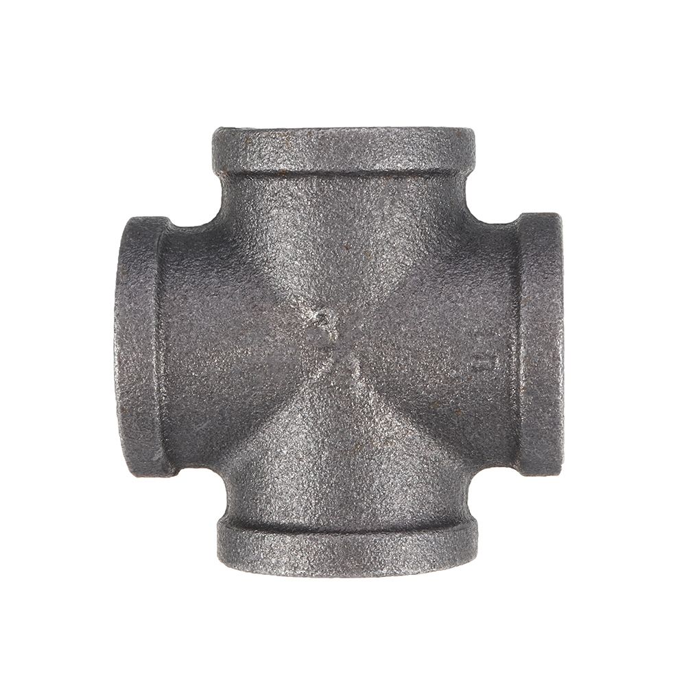 12quot-34quot-1quot-Cross-4-Way-Pipe-Fitting-Malleable-Iron-Black-Female-Tube-Connector-1347835