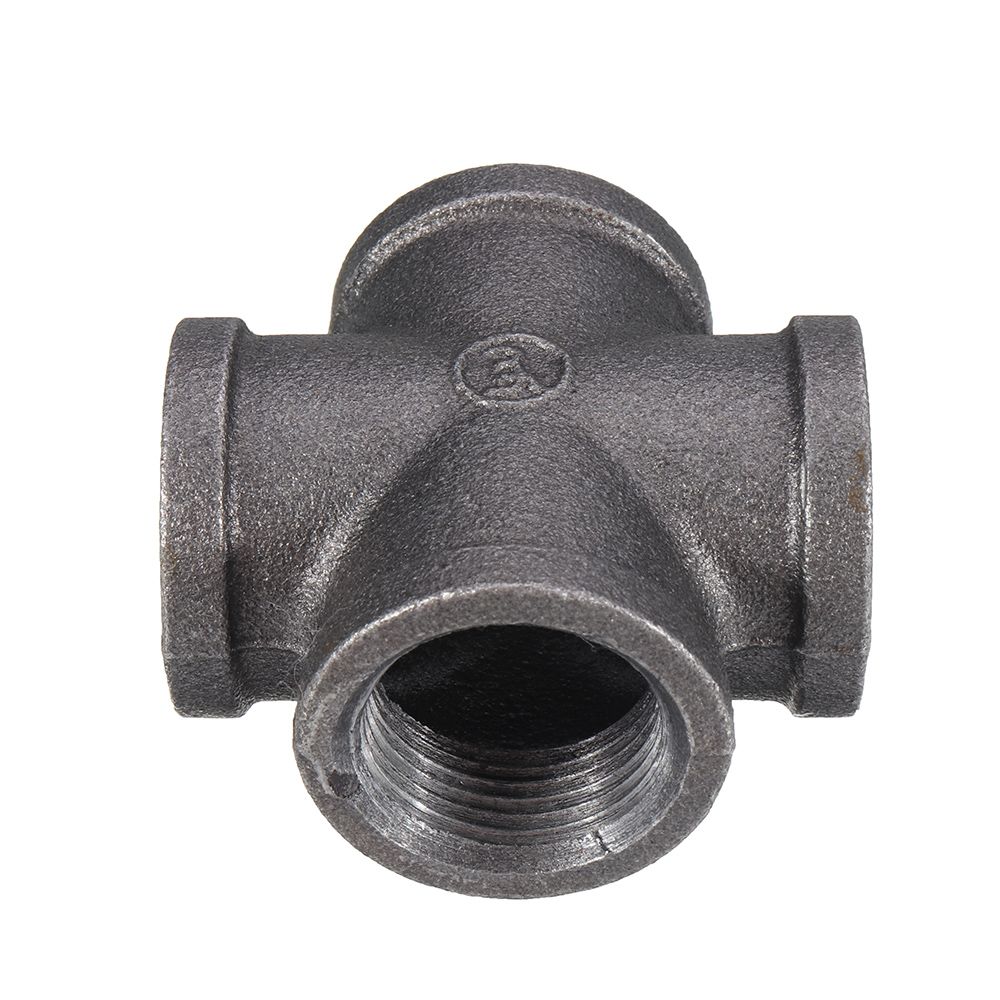 12quot-34quot-1quot-Cross-4-Way-Pipe-Fitting-Malleable-Iron-Black-Female-Tube-Connector-1347835