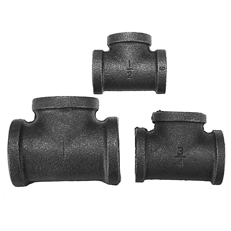 12quot-34quot-1quot-Equal-Tee-3-Way-Pipe-Malleable-Iron-Black-Pipes-Fittings-Female-Tube-Connector-1275310