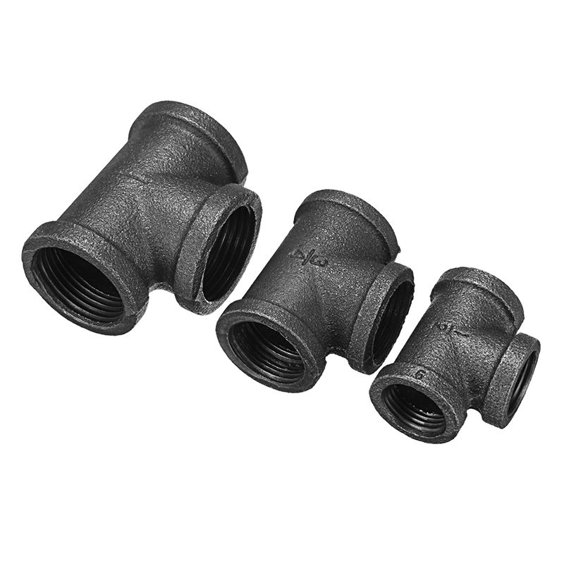 12quot-34quot-1quot-Equal-Tee-3-Way-Pipe-Malleable-Iron-Black-Pipes-Fittings-Female-Tube-Connector-1275310