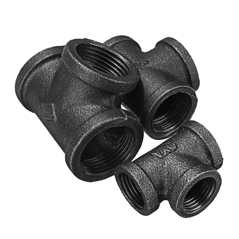 12quot-34quot-1quot-Equal-Tee-3-Way-Pipe-Malleable-Iron-Black-Pipes-Fittings-Female-Tube-Connector-1275310