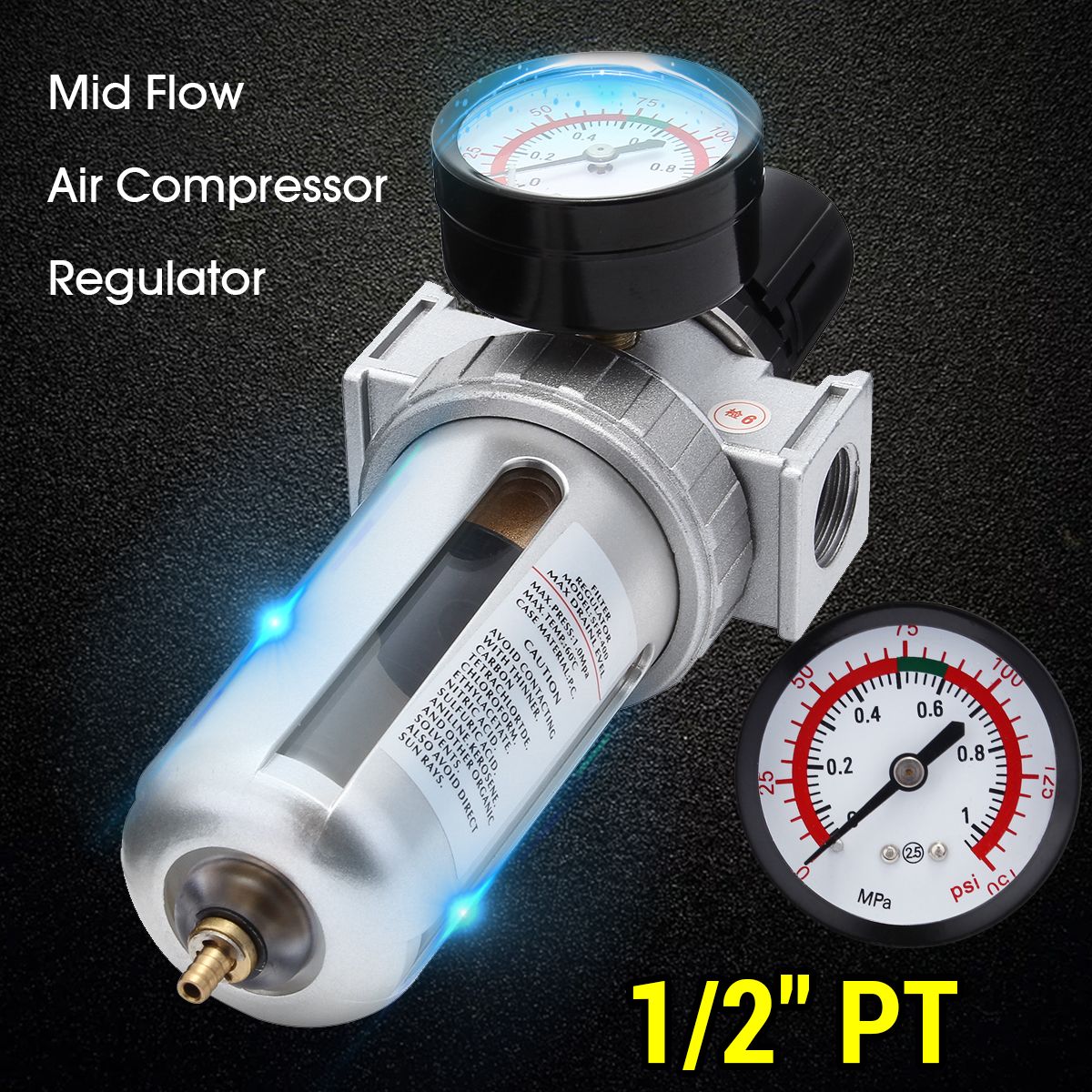 12quot-Mid-Flow-Air-Compressor-Regulator-amp-Filter-Combo-With-Gauge-Manual-Drain-150psi-1375331