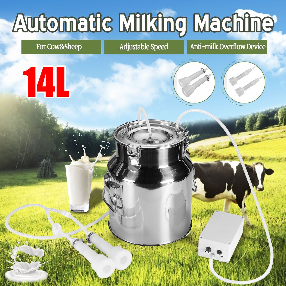 14L-Electric-Farm-Milking-Machine-Vacuum-Pump-Stainless-Steel-Goat-Sheep-1687642